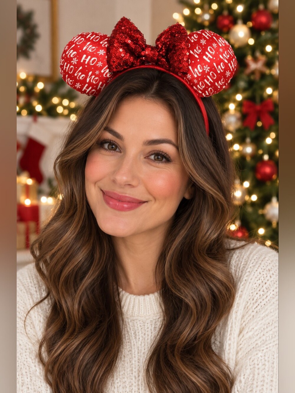 Disney  Minnie Mouse Christmas Ho Ho Ho Sequin Bow Ear Headband